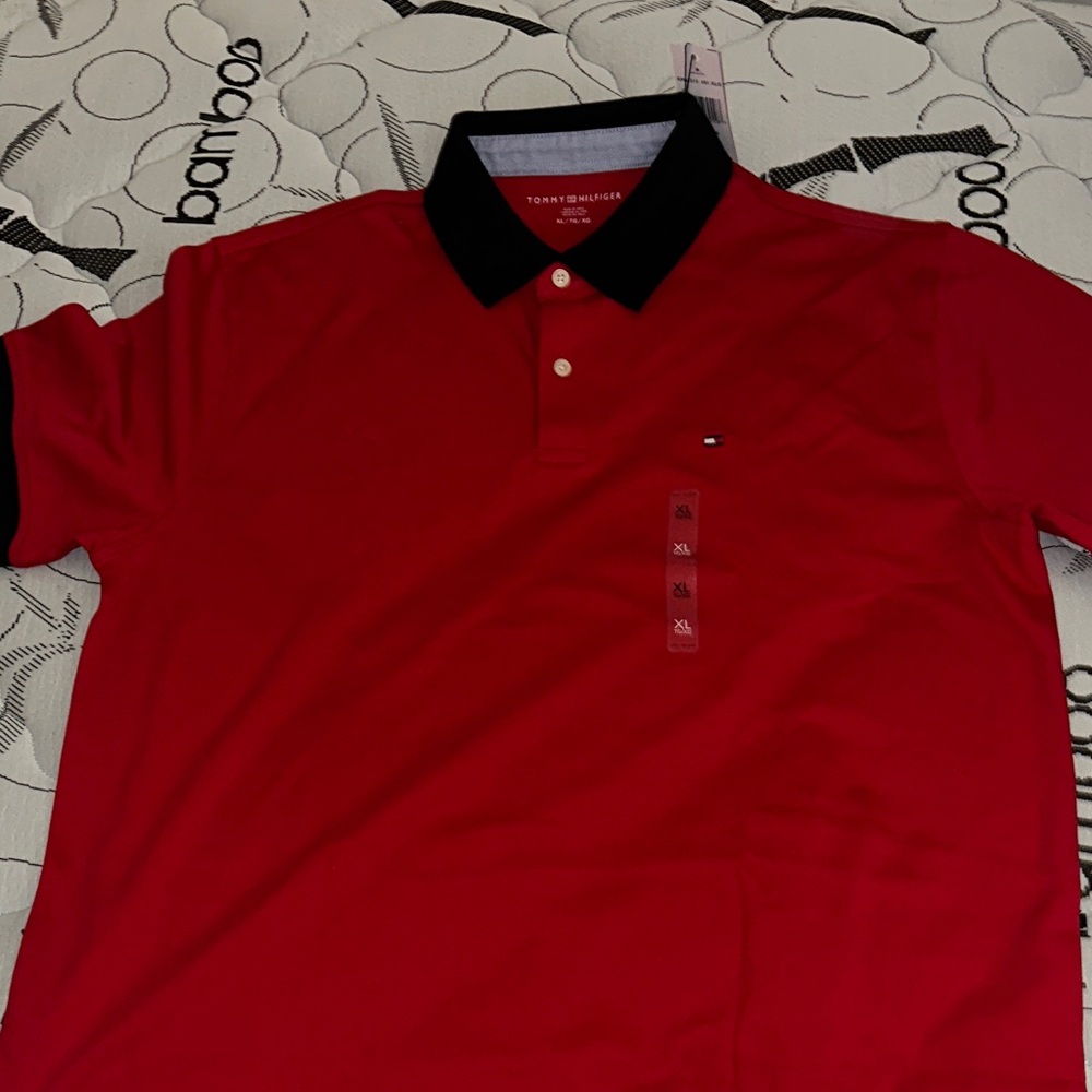 Tommy Hilfiger Men's Polo Shirt in Red and Black